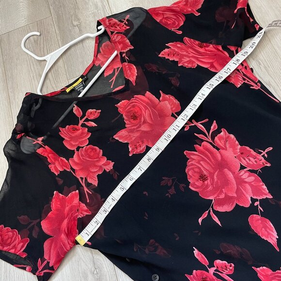 Vintage Floral Dress layered maxi womens Black Red (size 1x) whimsigoth feminine - Picture 3 of 7